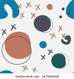 Modern abstract seamless pattern of geometric shapes and elements. Colorful trendy seamless pattern