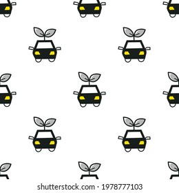 Modern abstract seamless pattern with green eco electric car pattern on white background. Modern design vector illustration