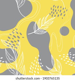 Modern abstract seamless pattern with hand drawn textures, spots and brush strokes. Hand drawn various shapes and doodle objects. Stylish repeted background. 