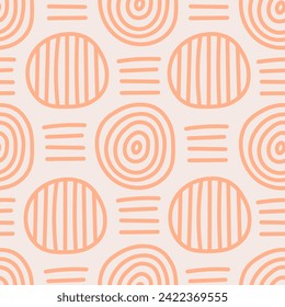 Modern abstract seamless pattern with hand drawn geometric shapes.Repeat vector illustration with circle and round line elements. Decorative endless background for wallpaper, cover, fabric, textile