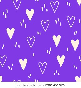 Modern abstract seamless pattern with heart shapes. Romantic hand drawn vector design illustration. Colorful background