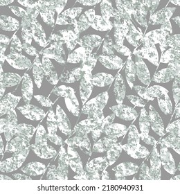 Modern abstract seamless pattern with leaves for textile design. Vintage colorful leaf textured pattern on grey background.