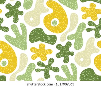 Modern abstract seamless pattern with natural shapes on a white background. Trendy vector design in flat style for wrapping paper, textile print, wallpaper.