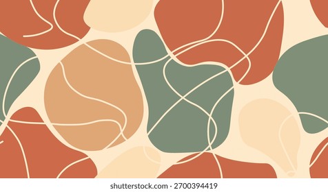 Padrão moderno abstrato sem emenda com formas fluidas orgânicas em tons de terra silenciados verde salva terracota e bege Perfeito para o fundo contemporâneo têxtil ou papel de embrulho digital