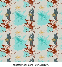 Modern abstract seamless pattern for textile design. Seamless vector background pattern with abstract ornaments. Retro bright summer background. Vintage exotic print.