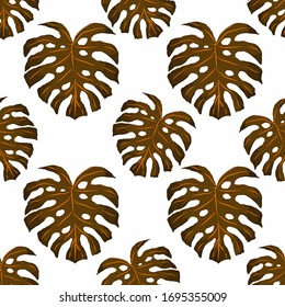 Modern abstract seamless pattern with watercolor tropical leaves for textile design. Retro summer background. Jungle foliage illustration. Swimwear botanical design. Vintage exotic print. Vector.
