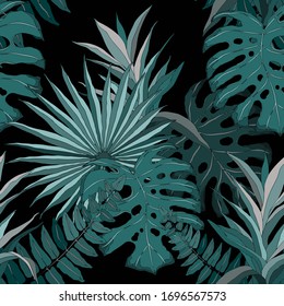 Modernes abstraktes, nahtloses Muster mit tropischen wasserfarbenen Blättern für die Textilgestaltung. Retro Sommer Hintergrund. Dschungelblumengrafik. Swimwear botanisches Design. Vintage exotische Druck. Vektorillustration.
