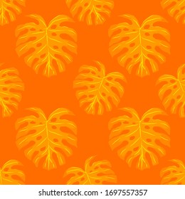 Modern abstract seamless pattern with watercolor tropical leaves for textile design. Retro summer background. Jungle foliage illustration. Swimwear botanical design. Vintage exotic print. Vector.