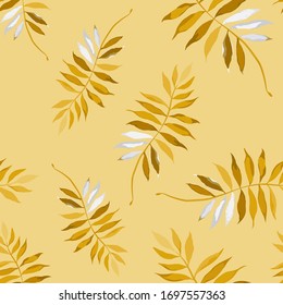 Moderno patrón abstracto sin fisuras con hojas tropicales acuarelas para el diseño textil. Fondo de verano retro. Ilustración de follaje de la jungla. Diseño botánico de ropa de baño. Impresión exótica vintage. Vector.