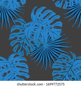 Modern abstract seamless pattern with watercolor tropical leaves for textile design. Retro summer background. Jungle foliage illustration. Swimwear botanical design. Vintage exotic print. Vector.
