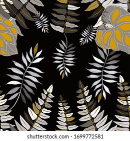 Moderno patrón abstracto sin fisuras con hojas tropicales acuarelas para el diseño textil. Fondo de verano retro. Ilustración de follaje de la jungla. Diseño botánico de ropa de baño. Impresión exótica vintage. Vector.