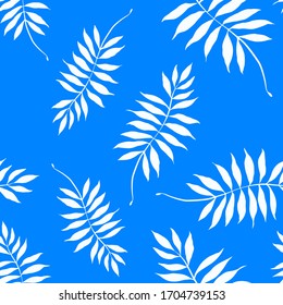 Modern abstract seamless pattern with watercolor tropical leaves for textile design. Retro summer background. Jungle foliage illustration. Swimwear botanical design. Vintage exotic print. Vector.