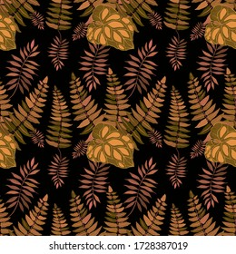 Patrón abstracto moderno sin fisuras con hojas tropicales de acuarela para el diseño textil. Fondo de verano retro. Ilustración de follaje de la jungla. Diseño botánico de bañador. Impresión exótica vintage. Vector.