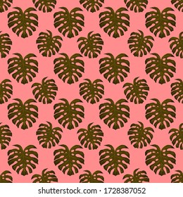 Modern abstract seamless pattern with watercolor tropical leaves for textile design. Retro summer background. Jungle foliage illustration. Swimwear botanical design. Vintage exotic print. Vector.