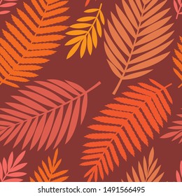 Modern abstract seamless patterns with natural colorful shapes. Autumn colors and fall leaves. Vector illustration in flat style for Wrapping paper, textile print, wallpaper.