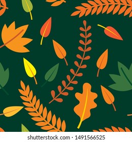 Modern abstract seamless patterns with natural colorful shapes. Autumn colors and fall leaves. Vector illustration in flat style for Wrapping paper, textile print, wallpaper.