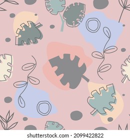 Modern abstract seamless patterns with natural colorful shapes. Leaves and spots. Vector illustration in flat style for wrapping paper, textile print, wallpaper.