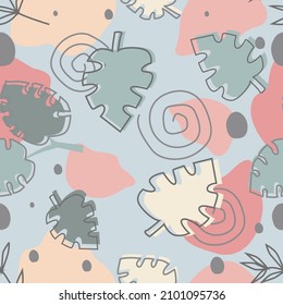 Patrones abstractos modernos sin fisuras con formas naturales y coloridas. Hojas y manchas. Ilustración vectorial en estilo plano para papel envolvente, papel textil, papel tapiz.
