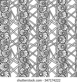 Modern abstract seamless patterns zentangle, monochrome vector illustration