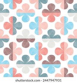 Modern abstract seamless vector pattern with big colourful clovers in retro style. Decorative geometric floral grid texture in vintage colour scheme for wallpaper, fashion and home decor.
