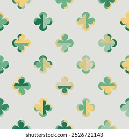 Modern abstract seamless vector pattern with stylised flowers in retro style. Decorative geometric floral grid texture in green and yellow for wallpaper, home decor and prints. 