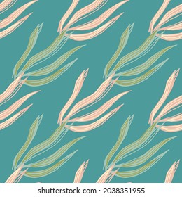 Modern abstract seaweeds seamless pattern. Marine plants wallpaper. Underwater foliage backdrop. Design for fabric, textile print, wrapping, cover. Vector illustration.