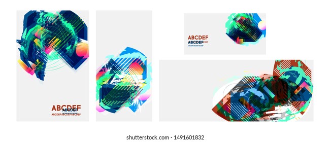 Modern abstract set cards graphic design future geometric template bright colorful covers trendy background