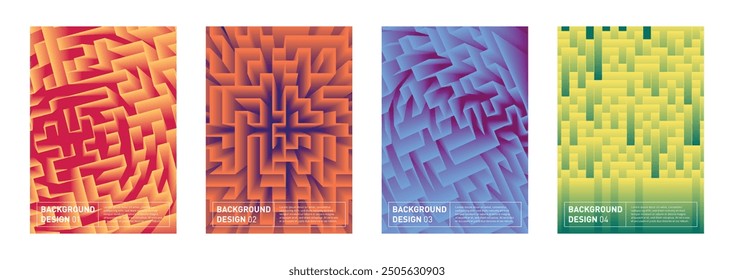 Modern abstract set of maze backgrounds. Vector design elements for web, flyer, poster, stationery, apps.