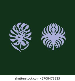 Conjunto abstracto moderno de hojas de monstera con Formas audaces y líneas minimalistas limpias, creando una estética tropical elegante para el diseño contemporáneo.