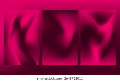 Un conjunto abstracto moderno de fondos de gradiente de color magenta vibrante y rosa profundo con texturas fluidas, onduladas y suaves