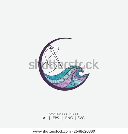 Modern Abstract Sewing Logo, Elegant Needle and Thread Logo, Unique Artisan Sewing Craft Logo