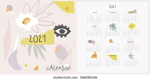 modern abstract shape art  template printable 2021 calendar contemporary artistic  style background
