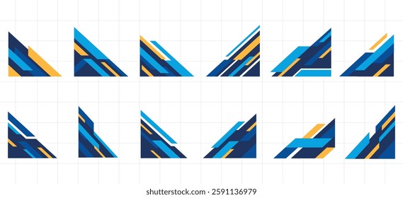 Modern Abstract Shape Border and Corner Frame Vector Set Collection. Decorative Elements Corners, Borders, and Frames. Futuristic Shape for Banners, Certificates, Invitations, and Covers Design