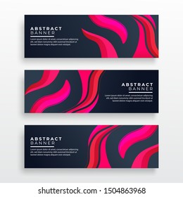 Modern abstract shape horizontal web banner template bundle. Set of three modern banner