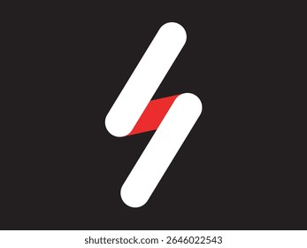 Modern Abstract Shape S Letter with Red Connection on Black Background
