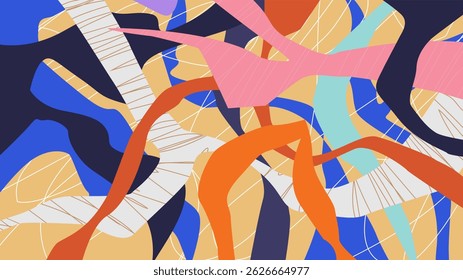 Modern abstract shape with stalk and leaves theme, summer background for fabric and wallpaper. Seamless pattern vector shapes. Art Illustration