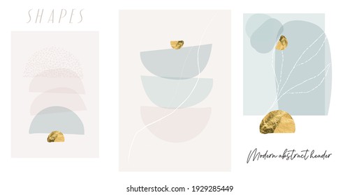 Modern abstract shapes art. Trendy organic forms and line art drawing. Chic boho style prints. Botanicals. Neutral pastel, blush pink, dusty pink, beige colors. Gold leaf foil. Logo, branding, web etc