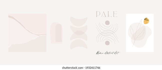 Modern abstract shapes art. Trendy organic forms and line art drawing. Chic boho style prints. Botanicals. Neutral pastel, blush pink, dusty pink, beige colors. Gold leaf foil. Logo, branding, web etc