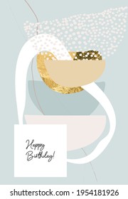 Modern abstract shapes art. Trendy organic forms and line art drawing. Chic bohemian style prints. Neutral pastel, blush pink, blue grey, beige colors. Gold leaf foil. Logo, branding, web etc