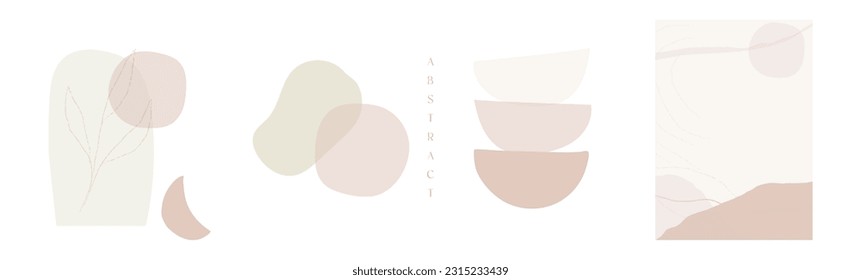 Modern abstract shapes art. Trendy organic forms and line art drawing. Chic boho style prints. Botanicals. Neutral pastel, blush pink, dusty pink, beige colors. Gold leaf foil. Logo, branding, web etc