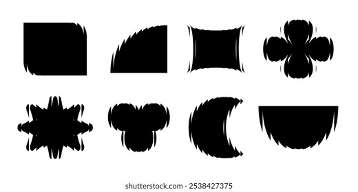 Modern abstract shapes collection with distortion effect. Ribbed glass effect various form set