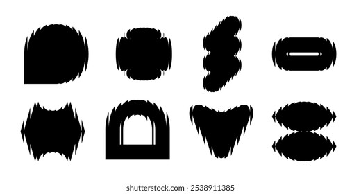 Modern abstract shapes collection with distortion effect. Ribbed glass effect various form set