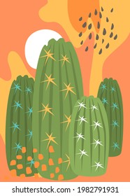 modern abstract shapes and desert cacti artistic art print design