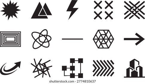 Modern abstract shapes geometric forms lightning bolt data network connections and structures.