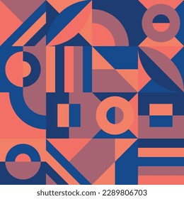 Modern abstract shapes geometric graphic pattern with semicircles, stripes and triangles in retro scandinavian style. Fashionable template for design.