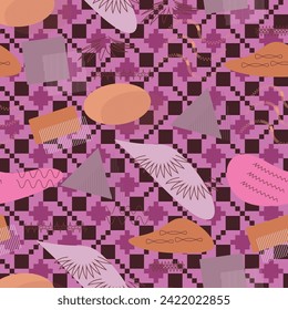 Modern abstract shapes geometric graphic pattern with semicircles, stripes and triangles in retro scandinavian style. Fashionable template for design.