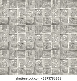 Modern abstract shapes monochrome seamless linear pattern with arches. Geometric textured pattern. Scandinavian graphic print. Neutral vector illustration for tile, wallpaper, carpet. Retro design.