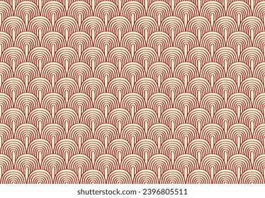 Modern abstract shapes monochrome seamless linear pattern with arches. Geometric textured. Scandinavian graphic print. Japanese, Chinese illustration for tile, wallpaper, carpet, rug. Retro design.