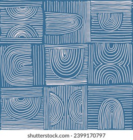 Modern abstract shapes monochrome seamless linear pattern with arches. Geometric textured pattern. Scandinavian graphic print. Neutral vector illustration for tile, wallpaper, carpet. Retro design.
