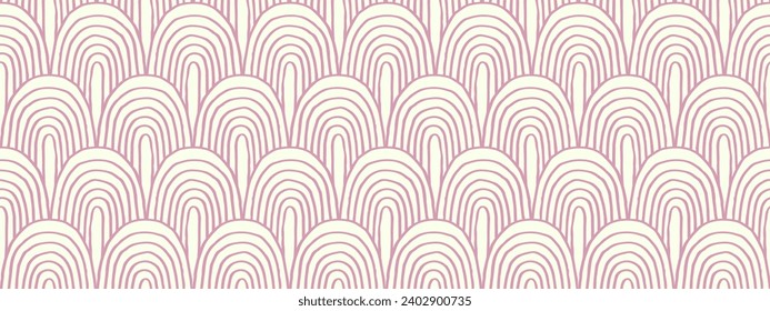 Modern abstract shapes monochrome seamless linear pattern with arches. Geometric textured. Scandinavian graphic print. Japanese, Chinese illustration for tile, wallpaper, carpet, rug. Retro design.